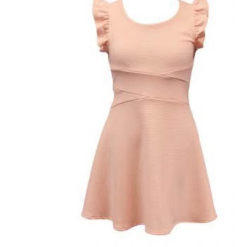 Pink/peach Ruffled Fit and Flare Dress with Scoop Neck